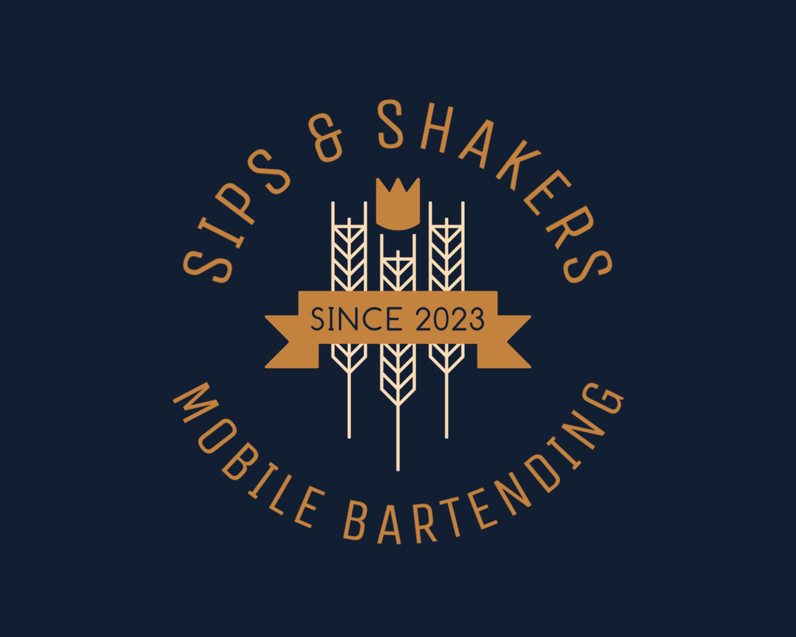 Sips & Shakers Mobile Bartending logo featuring a wheat and crown design with the text “Since 2023,” representing a female and veteran-owned bartending business based in Central Pennsylvania.