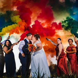 Colorful Smoke Bomb Pride Wedding Portrait by Kelly Knaub Photography